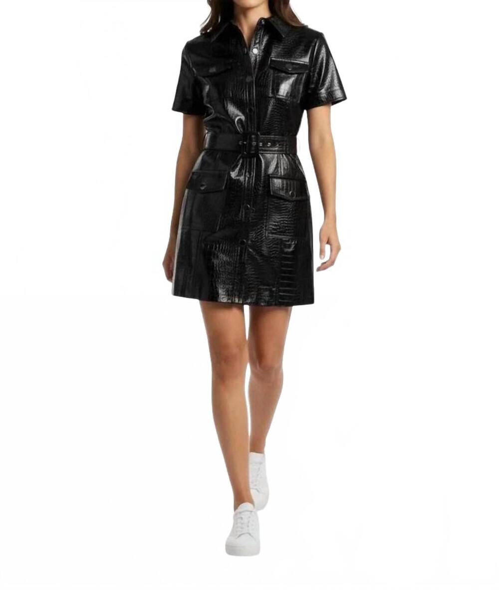 NEW TOCCIN lydia embossed crocodile button up mini dress in black